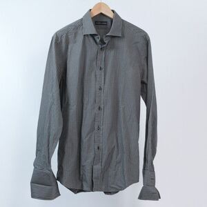 Ralph Lauren Black Label Mens 16 Dress Shirt Italy Cotton Black Gray French Cuff